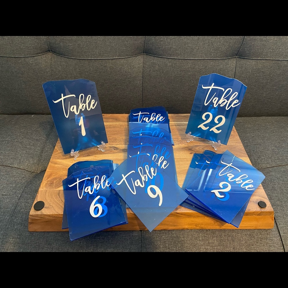 Wedding table numbers - blue acrylic